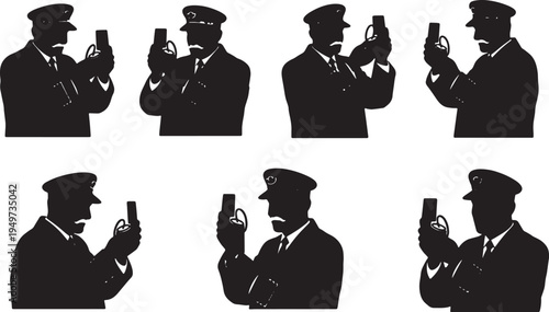 Black Solid Captain Checking Handheld Compass Set of Six