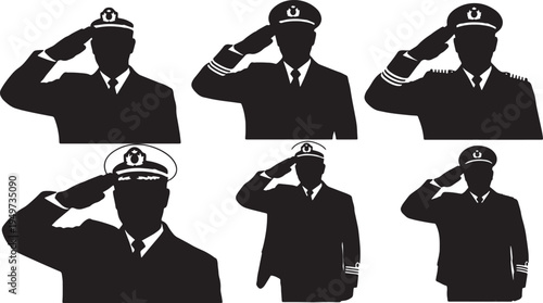 Black Solid Cruise Captain Saluting Poses Set of Six