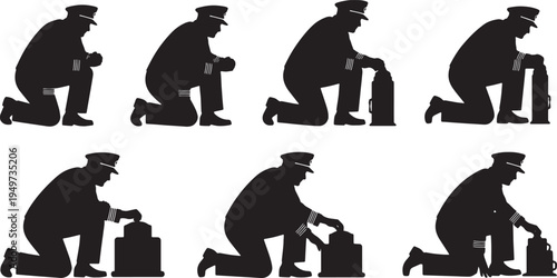 Black Solid Captain Kneeling Inspection Pose Set of Six