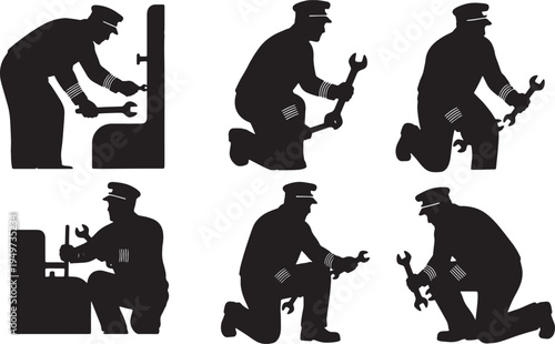 Black Solid Captain Pointing At Watch Scold Set of Six