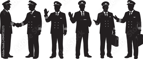 Black Solid Captain Shaking Hands Welcome Set of Six