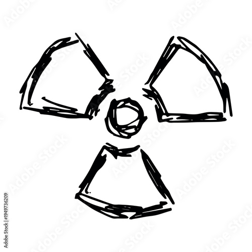 Hand drawn radiation sign Nuclear radiation hazard symbol Radioactive danger warning sign clipart in doodle style Nuclear safety Radioactive waste Single element for print, web, design, decor
