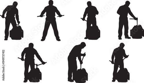 Black Solid Automotive Mechanic Socket Wrench Role Silhouettes Set of Six on White Background