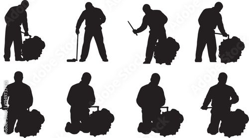 Black Solid Automotive Mechanic Socket Wrench Role Silhouettes Set of Six on White Background