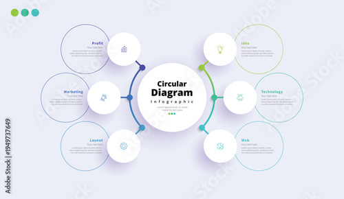 Modern minimalist, elegant, clean, circular steps, editable infographic design template