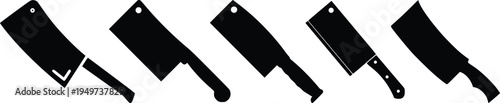 Meat Cleaver Knife Silhouette Set – Butcher Kitchen Chopper Knife Collection Black Vector Icons