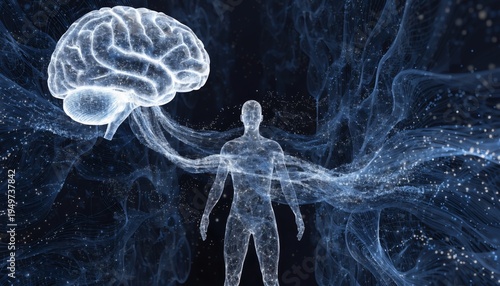 Glowing human brain with neural network connections