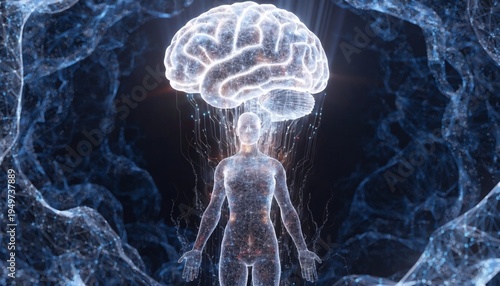 Glowing human brain with neural network connections