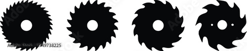 Circular Saw Blade Set Vector Illustration, Wood Cutting Saw Blade Silhouette Collection, Industrial Cutting Tool Icon Pack