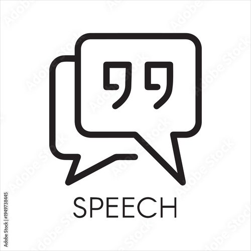 Bubble speech quote outline icon. Square form of cloud with inverted commas. Interface pictogram for mobile apps, websites, games, social media, instant messengers. Post UI label. Vector illustration