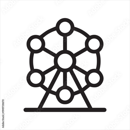 Ferris wheel, amusement park outline icon. Line sign ride, funfair. Vector isolated pictogram for web and app on white background editable stroke.