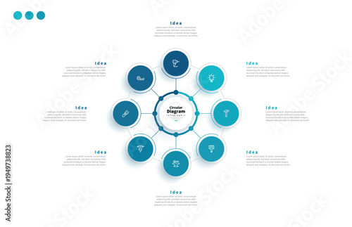 Modern minimalist, elegant, clean, circular steps, editable infographic design template