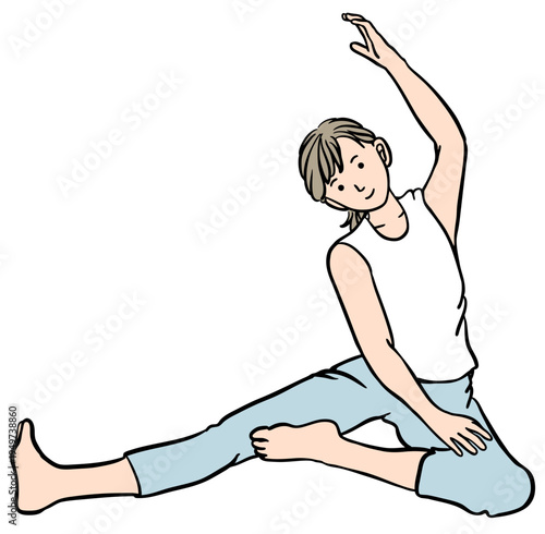 ストレッチする若い女性のイラスト