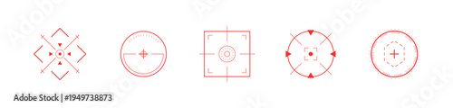 Crosshair Hud red. Tactical game interface. System navigation for futuristic shooter design. Flat Vector illustration.