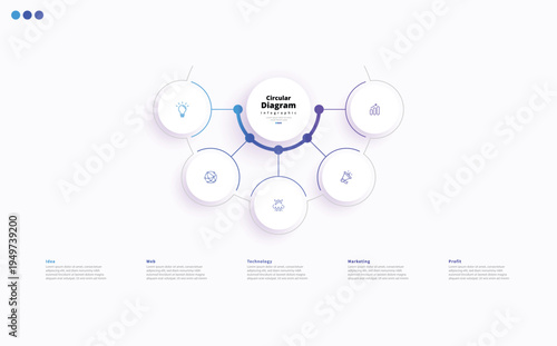 Modern minimalist, elegant, clean, circular steps, editable infographic design template