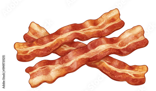 A vector graphic illustration of crispy cooked bacon strips on a white background