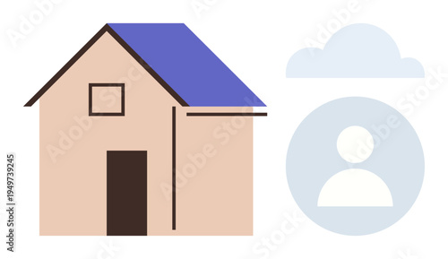 Home ownership, residential living, digital profiles, housing technology, personal online presence, property management. A house and a user profile icon under a cloud. Homeownership and digital