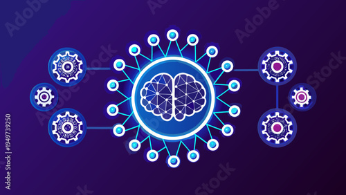 Artificial intelligence concept with a brain and connected gears