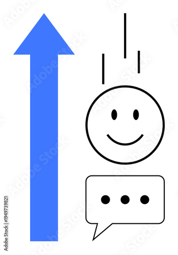 Growth concept. Growth with an upward arrow, happy face, and speech bubble success, improvement, and communication. Growth for teamwork, feedback, self-improvement positivity innovation