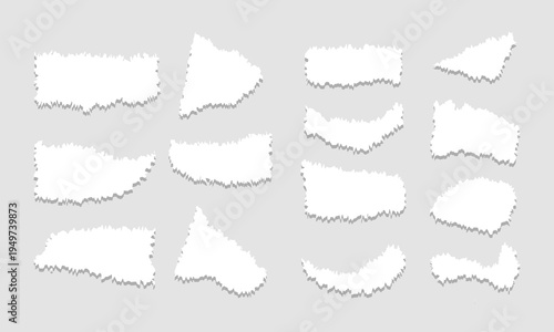 Realistic White Torn Paper Scraps Set with Ripped Edges and Soft Shadows for Creative Collages