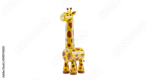 Toy giraffe with brown spots standing.