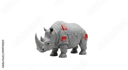 Toy robot rhinoceros with colorful details.
