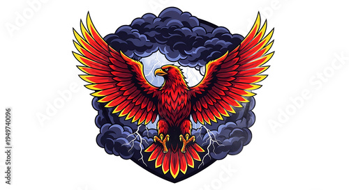 Vibrant Red Phoenix Bird Rising.