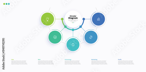 Modern minimalist, elegant, clean, circular steps, editable infographic design template