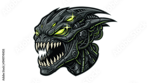 Futuristic Cyborg Alien Monster Head with Mechanical Parts