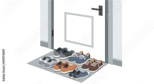 Shoes neatly arranged on a mat by a doorway, a practical solution for home organization and cleanliness