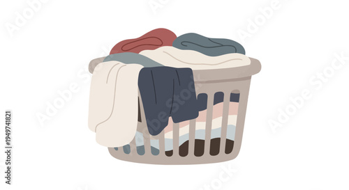 Simple illustration of a laundry basket overflowing with clothes, symbolizing household chores and routine tasks