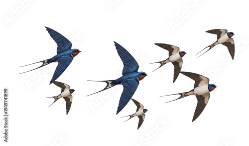 A flock of birds flying together in the sky