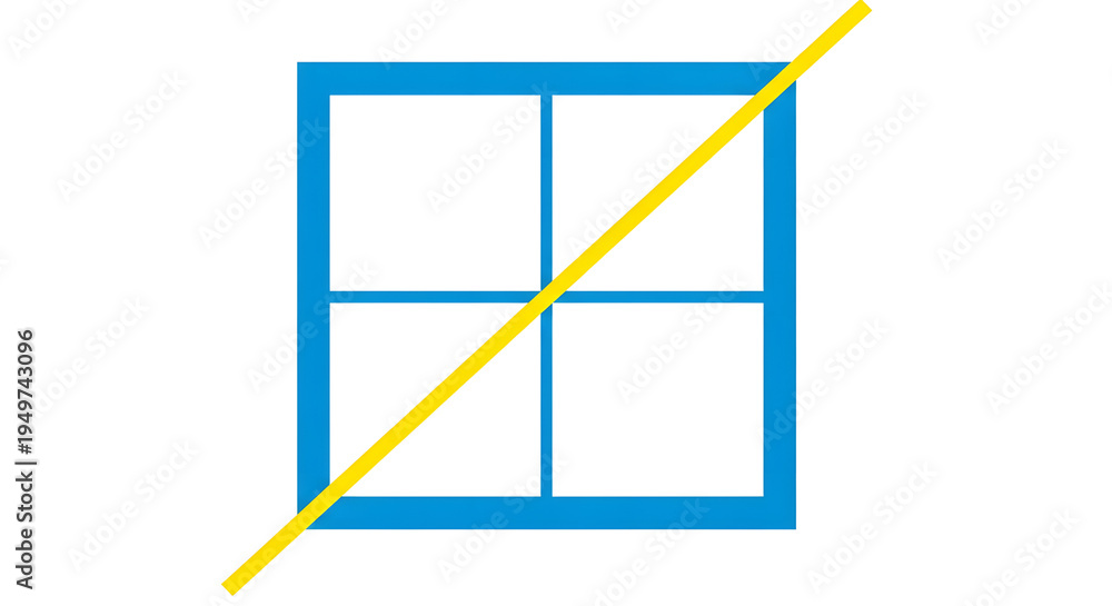 Fototapeta premium Structural Blueprint: Blue Square Window Frame with Yellow Diagonal On White