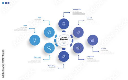 Modern minimalist, elegant, clean, circular steps, editable infographic design template