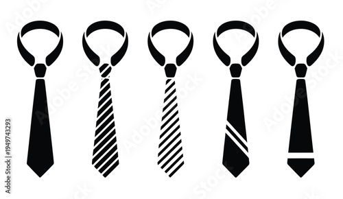Business tie vector icons, minimalist isolated neck tie symbols suitable for logos, branding, office, and professional design projects in a modern vector set.