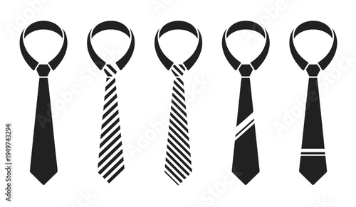 Neck tie icon vector set, isolated tie icons on white background representing business, professionalism, formal wear, and corporate identity in a clean vector illustration collection.