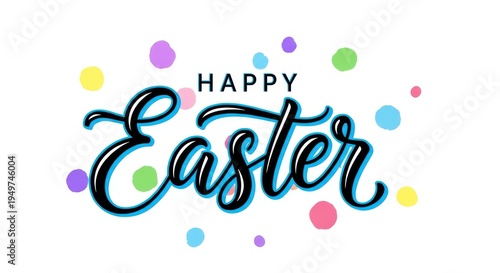Isolated on white background happy easter text with colorful polka dots