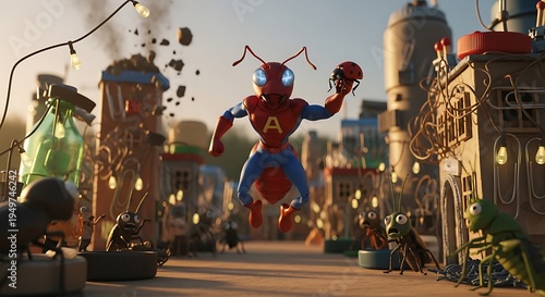 Spider-Man swinging through city street at night.
