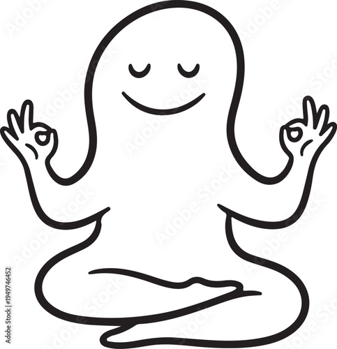 Simple cartoon figure meditating in lotus pose meditation