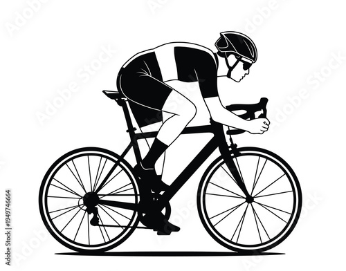 Cyclist racing silhouette, professional rider in streamlined posture on a bike, ideal for sports design, cycling events, fitness branding, and vector graphics.