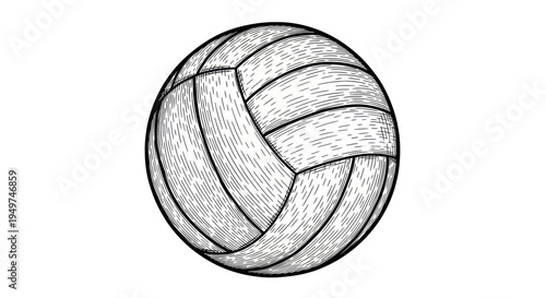 Vintage Volleyball Drawing on White Background