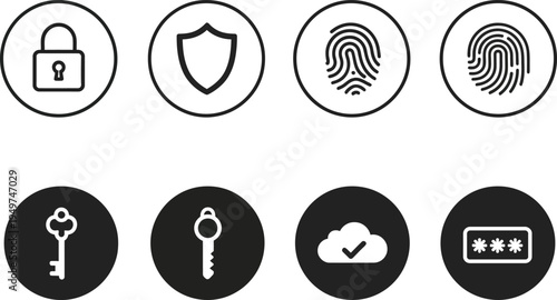Cybersecurity Icons: A collection of meticulously crafted icons represents various facets of digital security and data protection.