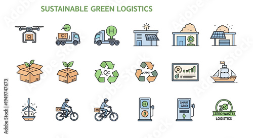 Sustainable Green Logistics Transportation Eco Delivery Icons