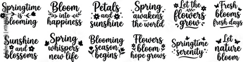 Spring Bloom Typography Bundle With Floral Garden Quotes Fresh Blossom Nature Lettering Collection for Stickers Apparel and Seasonal Prints