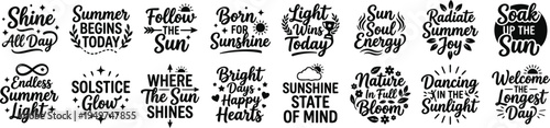 Summer Sunshine Typography Bundle With Solstice Quotes Bright Sunlight Celebration Lettering Collection for Stickers, Apparel and Seasonal Prints