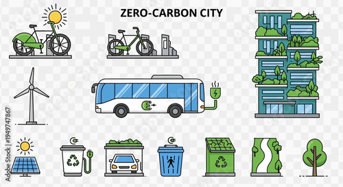 Zero Carbon City Sustainable Transportation and Green Energy Concept