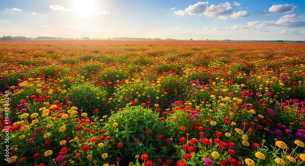 Fototapeta premium A beautiful field of colorful flowers under a bright sunny sky