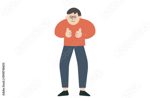 両手でグッドポーズをして自分に自信を持つ笑顔の男性のイラスト