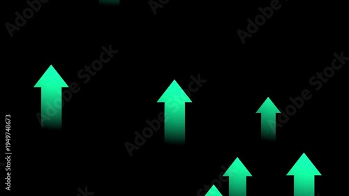 Growth up arrows animation on the black background.