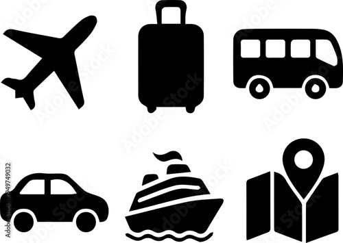 Travel Essentials Icon Set Passport Ticket Suitcase Airplane